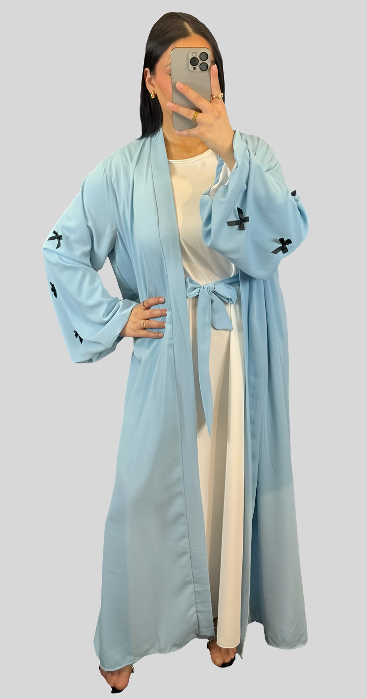 Abaya 2-Teilig mit Kimono mit kleinen schleifen an Ärmel